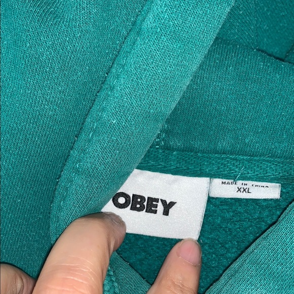 Unisex Gently Loved Obey Green Hoodie with Yellow Bird Embroidery Love Movement - Picture 6 of 10